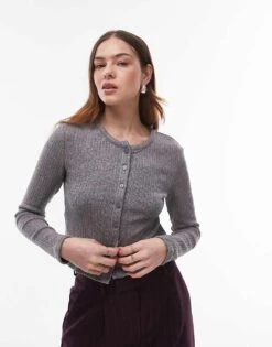 Mango Crew Neck Cardigan In Grey For Women -Mango Sales 207881041 1 grey 1
