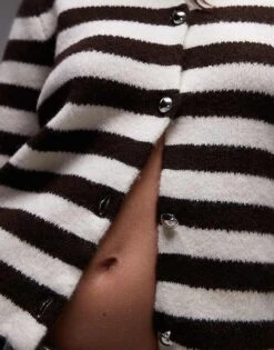 Mango Button Detail Cardigan In Brown And White Stripe For Women Multi -Mango Sales 207881096 3