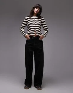 Mango Button Detail Cardigan In Brown And White Stripe For Women Multi -Mango Sales 207881096 4