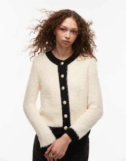 Mango Fluffy Cardigan In Cream And Black For Women Multi -Mango Sales 207881203 1 multi 1