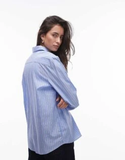 Mango Shirt In Light Blue And Brown Stripe For Women -Mango Sales 207881310 3