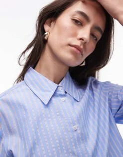 Mango Shirt In Light Blue And Brown Stripe For Women -Mango Sales 207881310 4