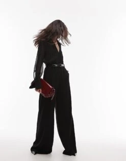 Mango Belted Long Sleeve Jumpsuit In Black For Women