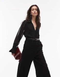 Mango Belted Long Sleeve Jumpsuit In Black For Women -Mango Sales 207881407 4
