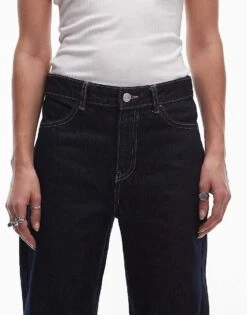 Mango Straight Leg Contrast Stitch Jean In Indigo Blue For Women -Mango Sales 207881414 5