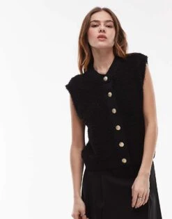 Mango Knitted Button Up Vest In Black For Women -Mango Sales 207881424 4