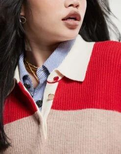 Mango Polo Jumper In Beige And Red Stripe For Women Multi -Mango Sales 207881625 4