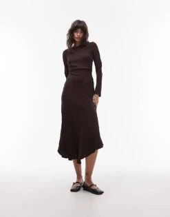 Mango Long Sleeve Cinched Waist Maxi Dress In Brown For Women -Mango Sales 207881659 1 brown 1