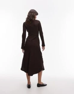 Mango Long Sleeve Cinched Waist Maxi Dress In Brown For Women -Mango Sales 207881659 4