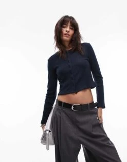 Mango Crew Neck Cardigan In Navy For Women -Mango Sales 207881672 1 navy 1