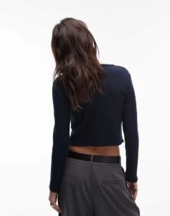 Mango Crew Neck Cardigan In Navy For Women -Mango Sales 207881672 3