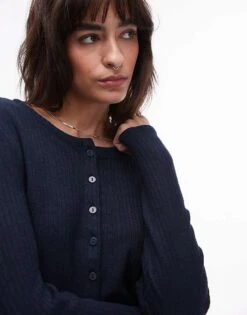 Mango Crew Neck Cardigan In Navy For Women -Mango Sales 207881672 4