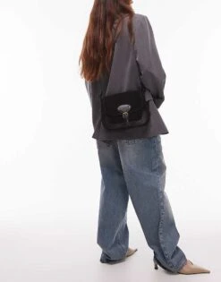 Mango Leather Western Crossbody In Black For Women