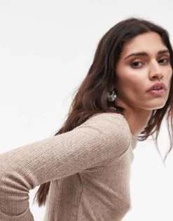 Mango Mixed Ribbed Long Sleeve Top In Brown For Women -Mango Sales 207933759 4