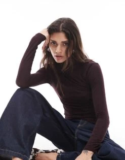 Mango Second Skin Long Sleeve T-shirt In Burgundy For Women -Mango Sales 207933760 1 burgundy 1