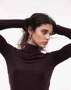 Mango Second Skin Long Sleeve T-shirt In Burgundy For Women -Mango Sales 207933760 3