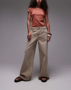 Mango Super Wide Leg Jeans In Brown Wash For Women -Mango Sales 207957949 1 brown 1