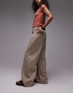 Mango Super Wide Leg Jeans In Brown Wash For Women -Mango Sales 207957949 3