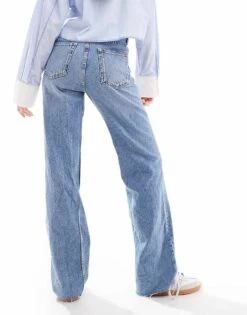 Mango Raw Hem Straight Leg Jeans In Light Blue For Women Mid Blue -Mango Sales 207957969 4
