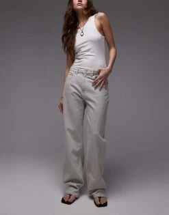 Mango Mid Rise Straight Jeans In Light Grey For Women