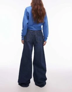 Mango Longline Wide Leg Jeans In Mid Blue For Women -Mango Sales 207957980 3