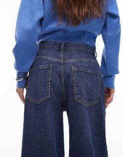 Mango Longline Wide Leg Jeans In Mid Blue For Women -Mango Sales 207957980 4