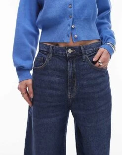 Mango Longline Wide Leg Jeans In Mid Blue For Women -Mango Sales 207957980 5