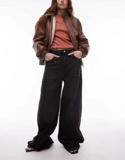 Mango Longline Wide Leg Jeans In Black For Women