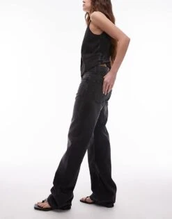 Mango Mid Rise Straight Leg Jeans In Washed Black For Women -Mango Sales 207958025 3