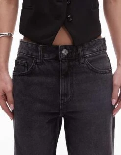 Mango Mid Rise Straight Leg Jeans In Washed Black For Women -Mango Sales 207958025 4