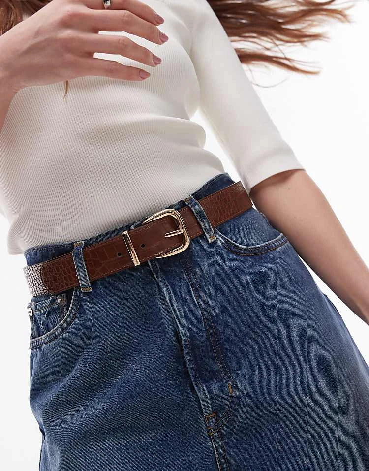 Mango Rounded Square Buckle Belt In Brown For Women 4 Mango Rounded Square Buckle Belt In Brown For Women - Image 4