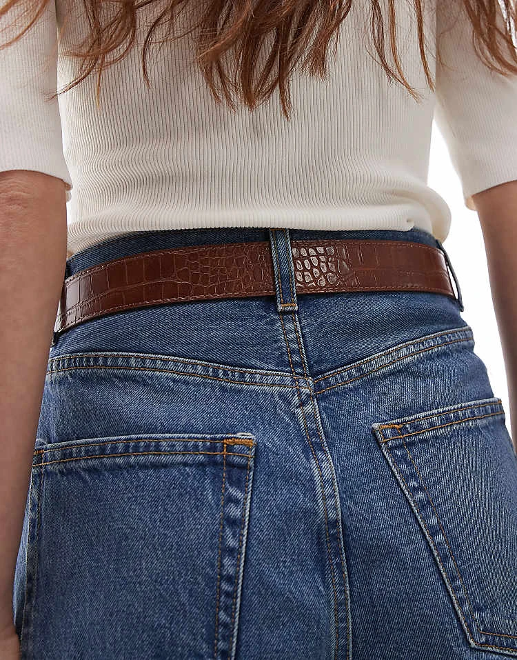 Mango Rounded Square Buckle Belt In Brown For Women 2 Mango Rounded Square Buckle Belt In Brown For Women - Image 2