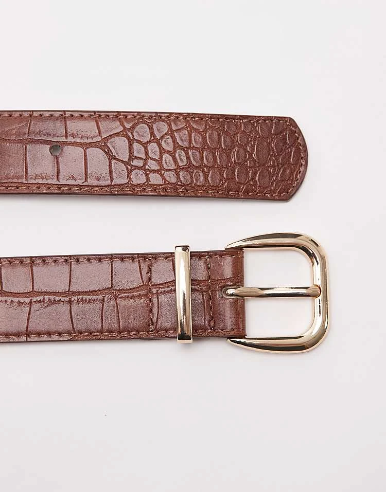 Mango Rounded Square Buckle Belt In Brown For Women 3 Mango Rounded Square Buckle Belt In Brown For Women - Image 3
