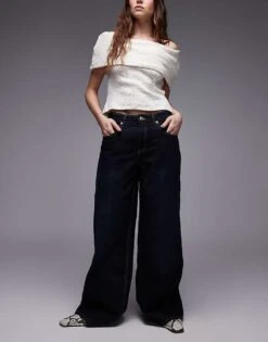 Mango Super Wide Leg Jeans In Dark Blue For Women -Mango Sales 207988856 1 darkblue 1