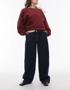 Mango Pleat Front Wide Leg Jeans In Indigo For Women Indigo Blue