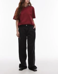 Mango Pleat Front Wide Leg Jeans In Washed Black For Women