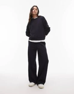 Mango Seam Front Sweat Set In Navy