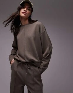 Mango Seam Front Sweatshirt Co-ord In Light Brown For Women