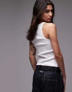 Mango Mixed Rib Round Neck Vest In White For Women -Mango Sales 207988964 3