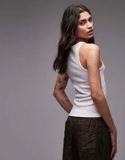 Mango Ribbed Racer Neck Vest In White For Women -Mango Sales 207988966 4