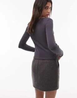 Mango Polyamide Boat Neck Long Sleeve Top In Charcoal For Women -Mango Sales 207988996 4