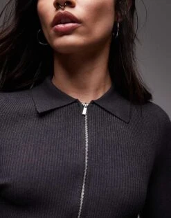 Mango Zip Through Cardigan In Charcoal For Women -Mango Sales 207989036 3