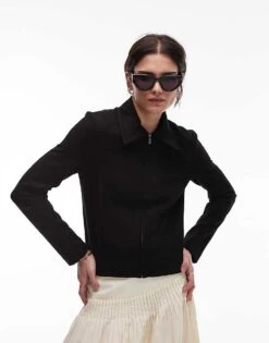 Mango Zip Through Tailored Jacket In Black For Women