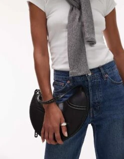 Mango Round Stitch Front Bag In Black For Women