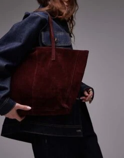 Mango Suede Shoulder Tote Bag In Burgundy For Women -Mango Sales 208010716 1 burgundy 1