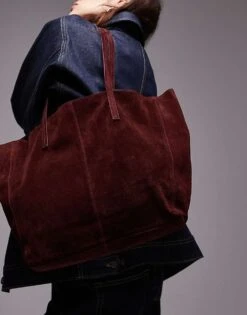 Mango Suede Shoulder Tote Bag In Burgundy For Women -Mango Sales 208010716 3