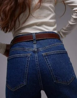 Mango Square Buckle Contrast Stitch Belt In Brown For Women -Mango Sales 208010759 3