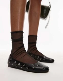 Mango Rivet Ballet Pump In Black For Women