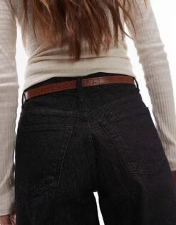 Mango Slim Buckle Croc Belt In Brown For Women -Mango Sales 208010777 3