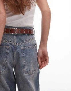 Mango Studded Leather Belt In Brown For Women -Mango Sales 208010787 3